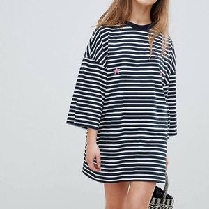 Misguided petite star print striped t-shirt dress
